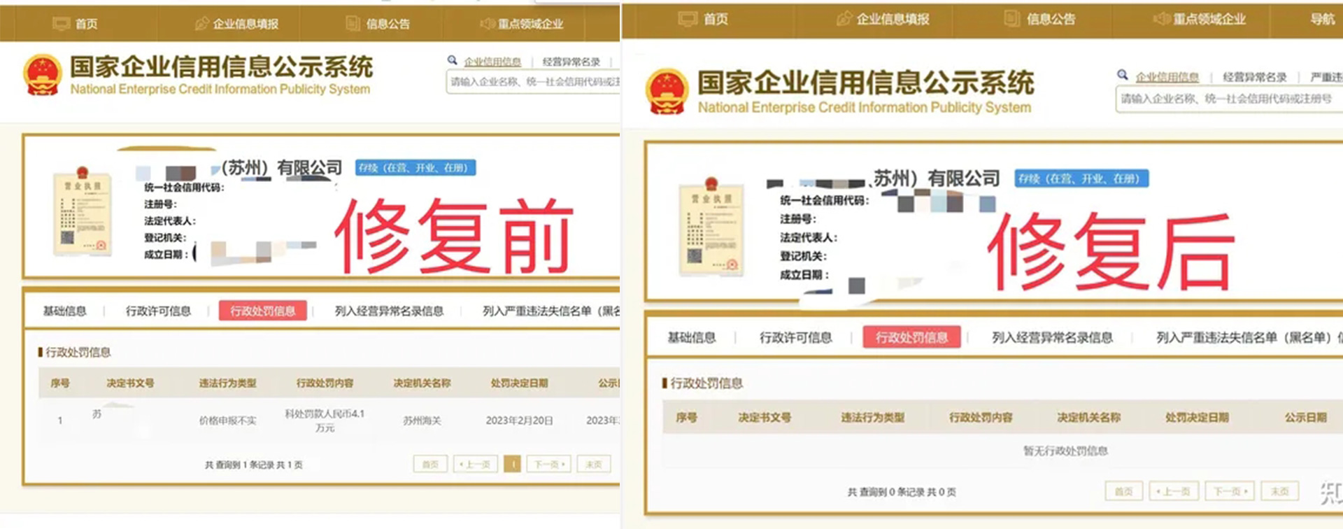重庆信用中国公示期内修复案例